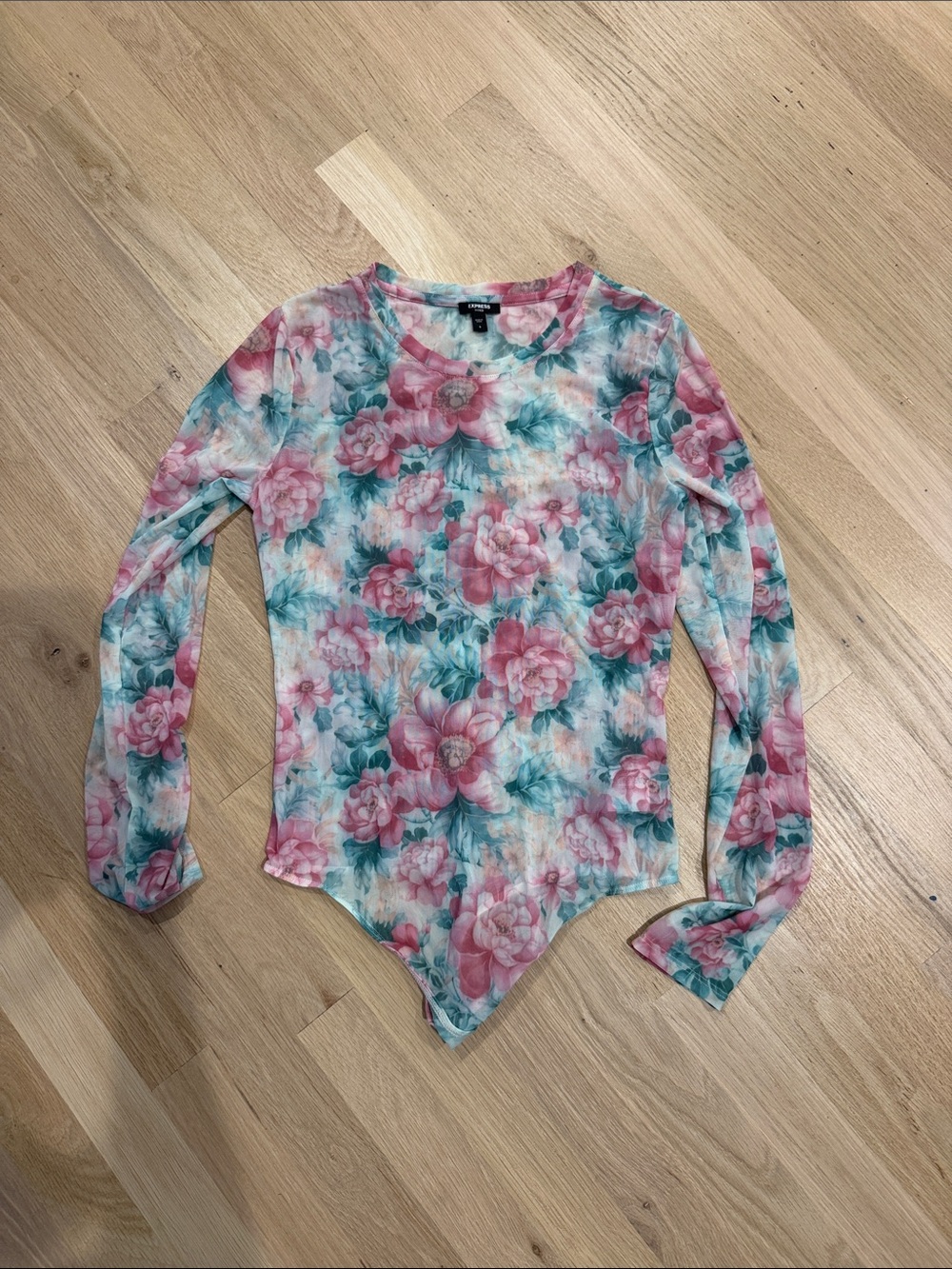 Express Floral Long-Sleeve Bodysuit - Pink & Teal